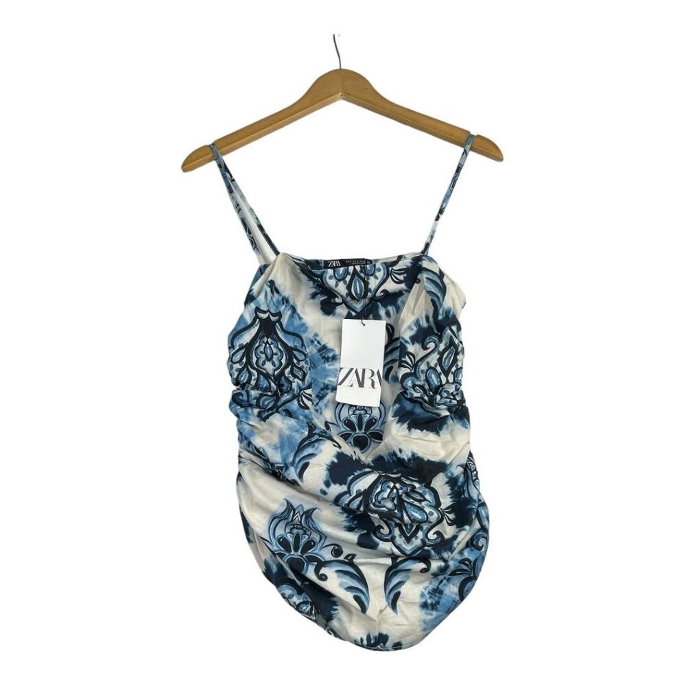 New Zara Floral Print Blouse size Small Blue/White